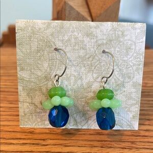 Handmade Green and Blue Beaded Earrings